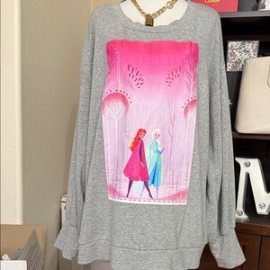 Disney Gray Sweatshirt with Pink and Blue Frozen Print EUC Woman’s size 2X